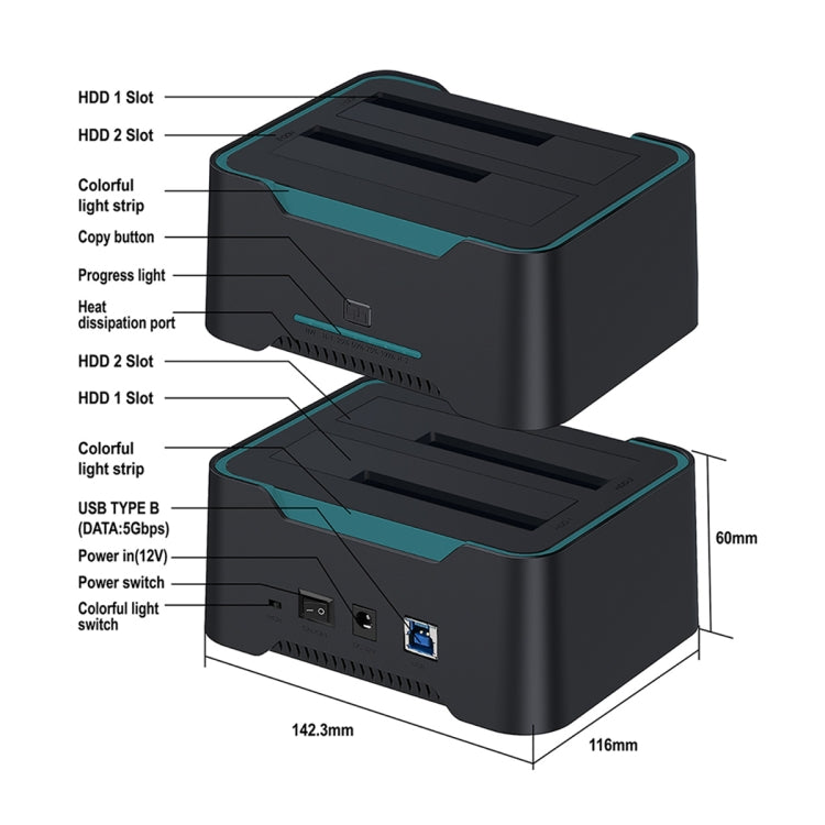 Lisslune | Onten UHD6 Dual Bay External Hard Drive Docking Station Expansion Base