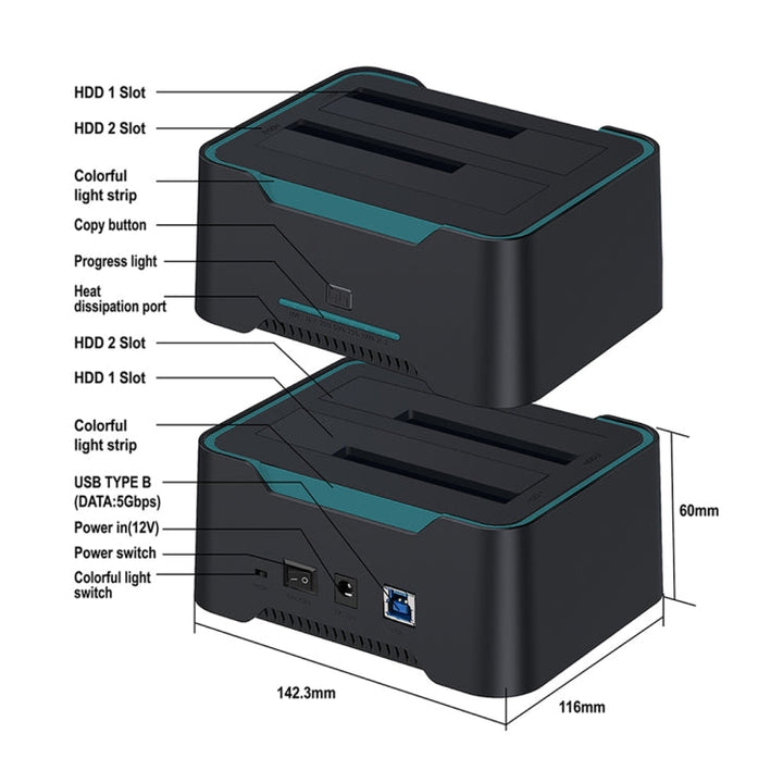 Lisslune | Onten UHD6 Dual Bay External Hard Drive Docking Station Expansion Base