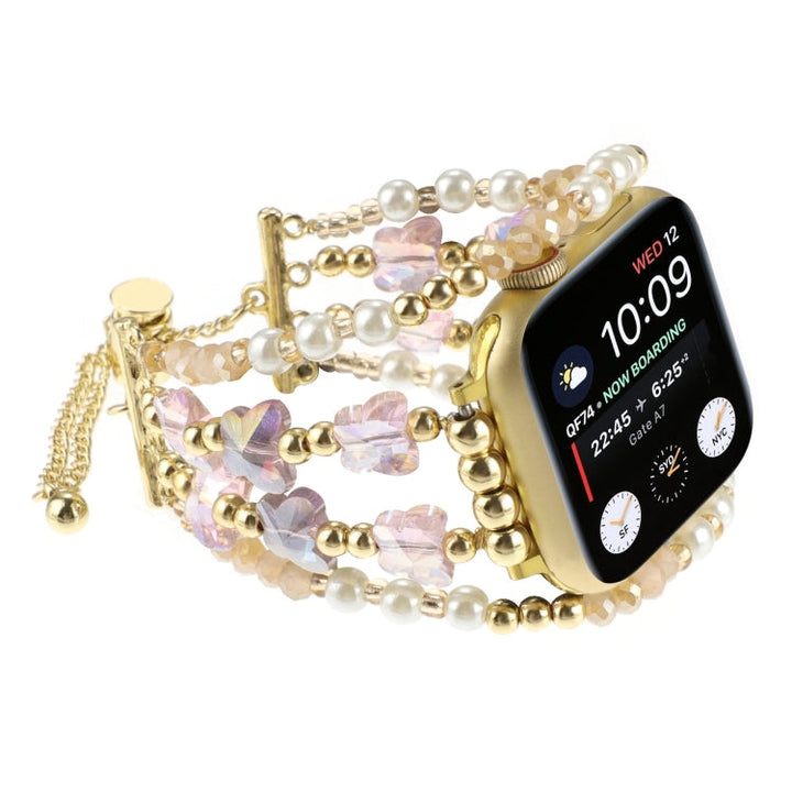 Lisslune | For Apple Watch Series 9 41mm Butterfly Chain Bracelet Metal Watch Band (Rose Gold)