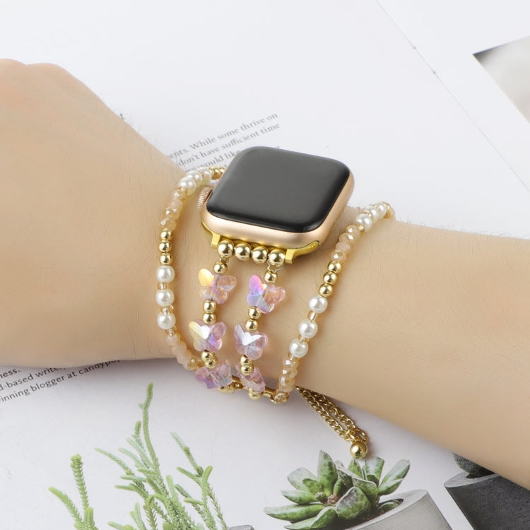 Lisslune | For Apple Watch Series 9 41mm Butterfly Chain Bracelet Metal Watch Band (Rose Gold)