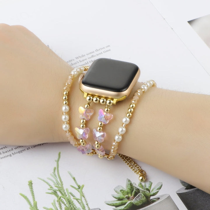 Lisslune | For Apple Watch Series 9 41mm Butterfly Chain Bracelet Metal Watch Band (Rose Gold)