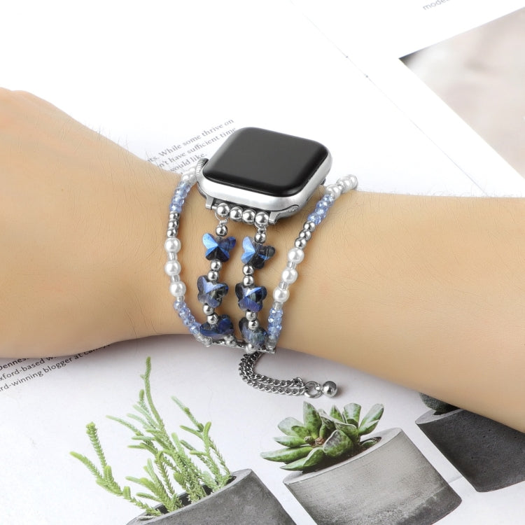 Lisslune | For Apple Watch SE 44mm Butterfly Chain Bracelet Metal Watch Band (Blue)