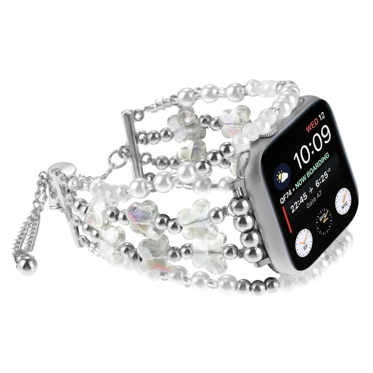 Lisslune | For Apple Watch Series 3 42mm Butterfly Chain Bracelet Metal Watch Band (Transparent Silver)