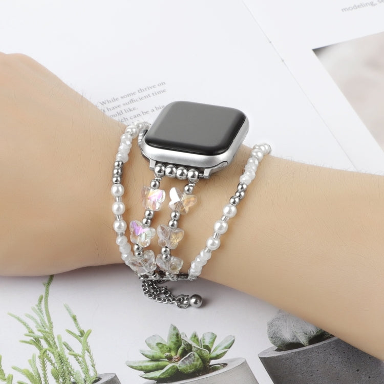 Lisslune | For Apple Watch Series 3 42mm Butterfly Chain Bracelet Metal Watch Band (Transparent Silver)