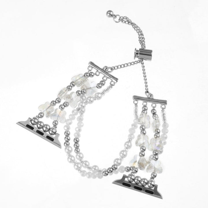 Lisslune | For Apple Watch Series 3 42mm Butterfly Chain Bracelet Metal Watch Band (Transparent Silver)