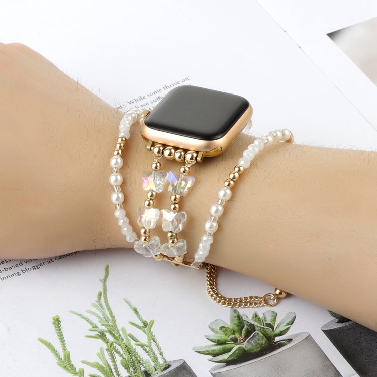Lisslune | For Apple Watch 42mm Butterfly Chain Bracelet Metal Watch Band (Transparent Gold)