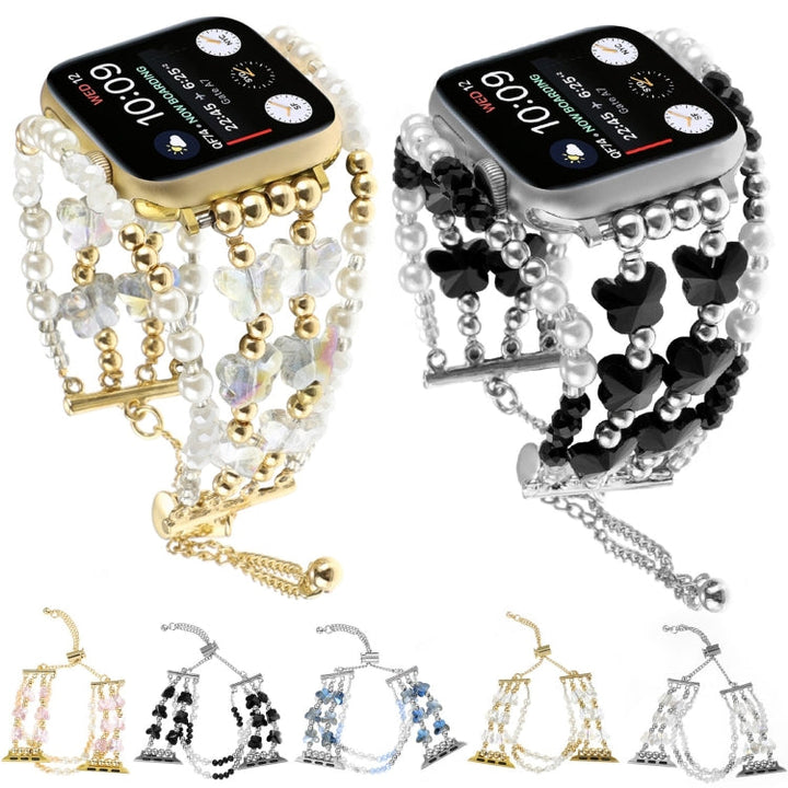 Lisslune | For Apple Watch 42mm Butterfly Chain Bracelet Metal Watch Band (Transparent Gold)