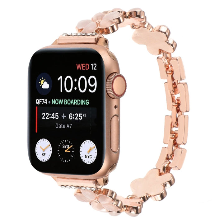 Lisslune | For Apple Watch SE 2023 44mm 5-petal Flower Zinc Alloy Chain Watch Band (Rose Gold)