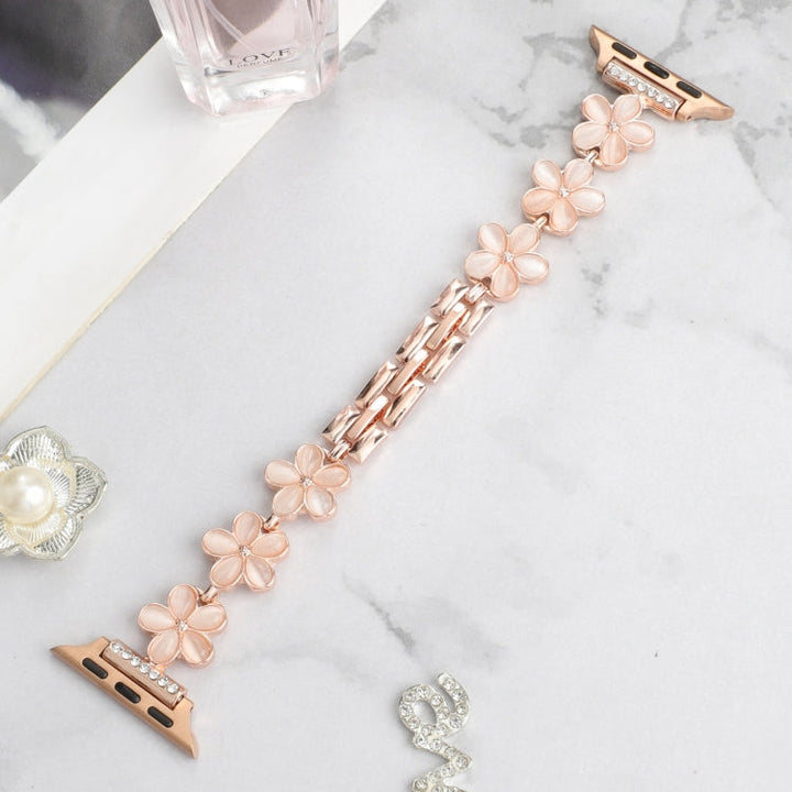 Lisslune | For Apple Watch SE 2023 40mm 5-petal Flower Zinc Alloy Chain Watch Band (Rose Gold)