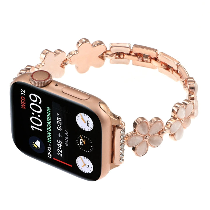 Lisslune | For Apple Watch SE 2023 40mm 5-petal Flower Zinc Alloy Chain Watch Band (Rose Gold)