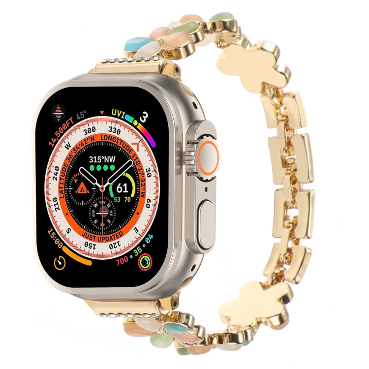 Lisslune | For Apple Watch Ultra 2 49mm 5-petal Flower Zinc Alloy Chain Watch Band (Gold Colorful)