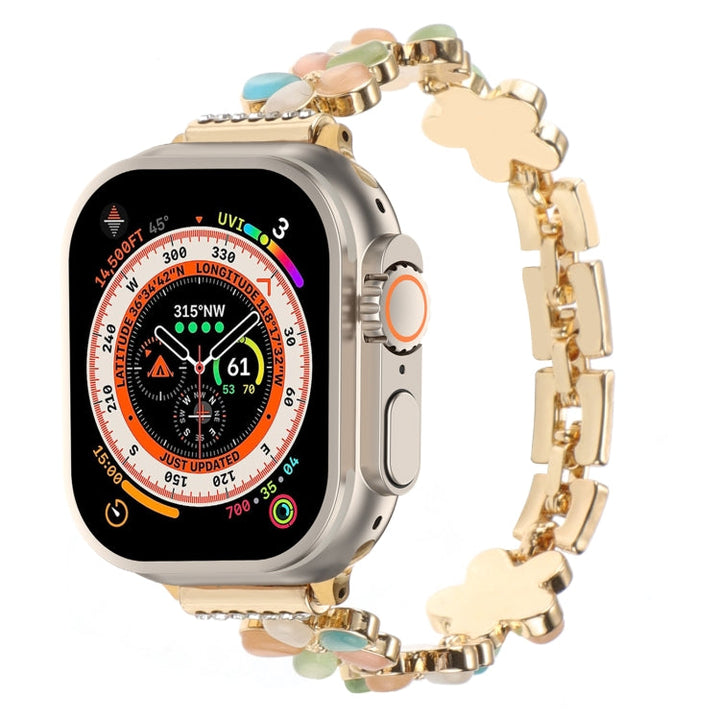 Lisslune | For Apple Watch Ultra 2 49mm 5-petal Flower Zinc Alloy Chain Watch Band (Gold Colorful)