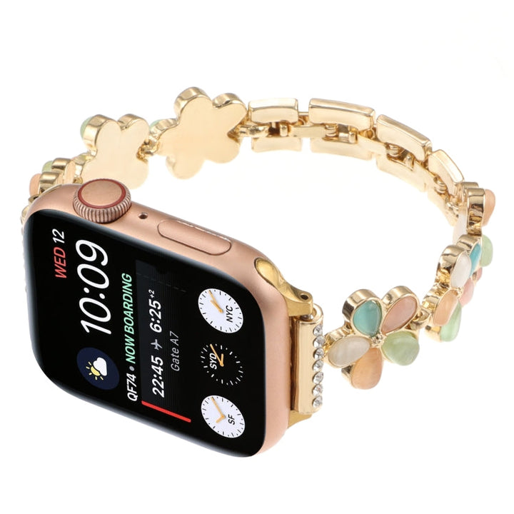 Lisslune | For Apple Watch Ultra 2 49mm 5-petal Flower Zinc Alloy Chain Watch Band (Gold Colorful)