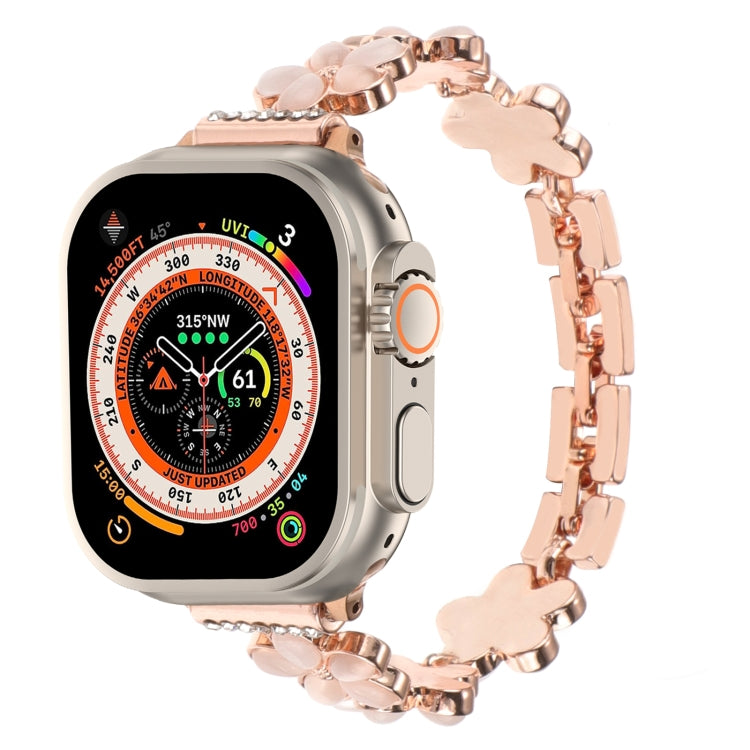 Lisslune | For Apple Watch Ultra 2 49mm 5-petal Flower Zinc Alloy Chain Bracelet (Rose Gold)