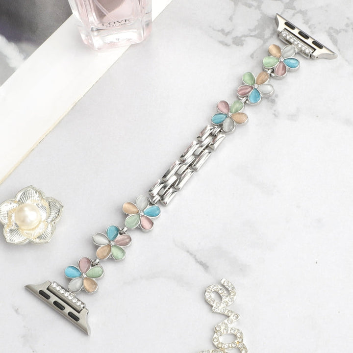 Lisslune | For Apple Watch Ultra 2 49mm 5-petal Flower Zinc Alloy Chain Bracelet (Silver Color)