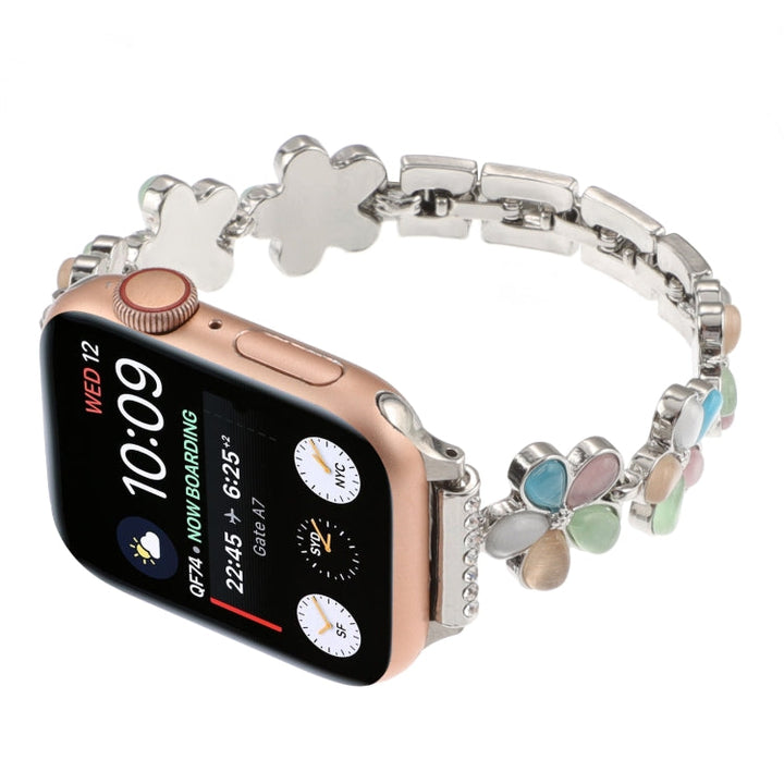 Lisslune | For Apple Watch Ultra 2 49mm 5-petal Flower Zinc Alloy Chain Bracelet (Silver Color)