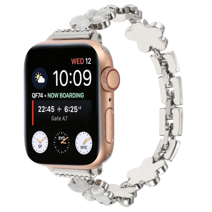 Lisslune | For Apple Watch Series 9 45mm 5-petal Flower Zinc Alloy Chain Watch Band (Silver)