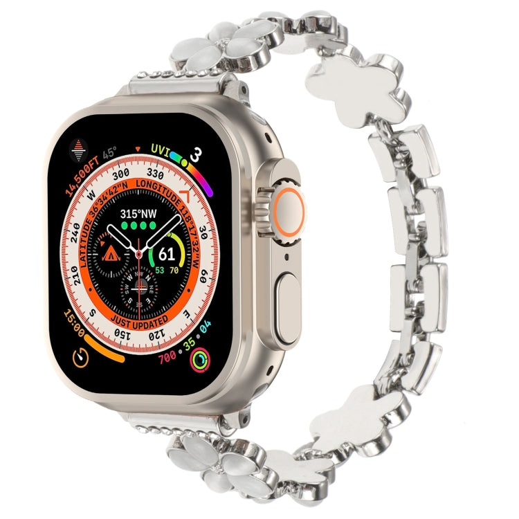 Lisslune | For Apple Watch Ultra 49mm 5-petal Flower Zinc Alloy Chain Watch Bracelet (Silver)