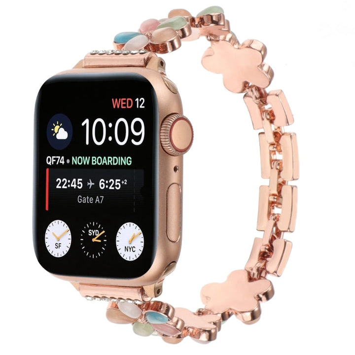 Lisslune | For Apple Watch SE 2022 44mm 5-petal Flower Zinc Alloy Chain Bracelet (Rose Gold Colorful)