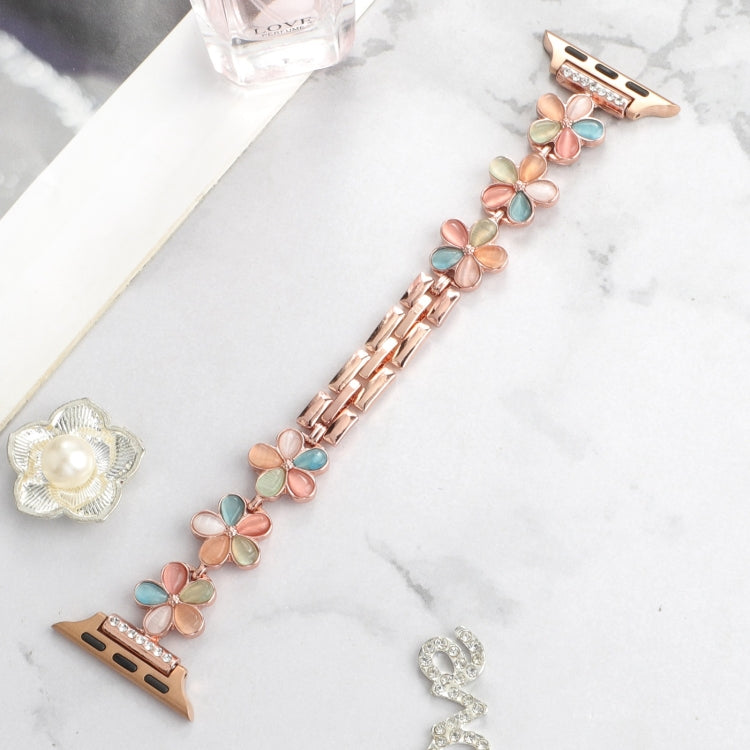 Lisslune | For Apple Watch SE 2022 44mm 5-petal Flower Zinc Alloy Chain Bracelet (Rose Gold Colorful)