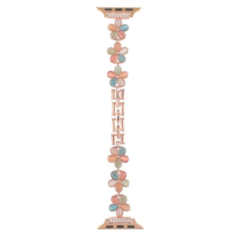 Lisslune | For Apple Watch SE 2022 44mm 5-petal Flower Zinc Alloy Chain Bracelet (Rose Gold Colorful)