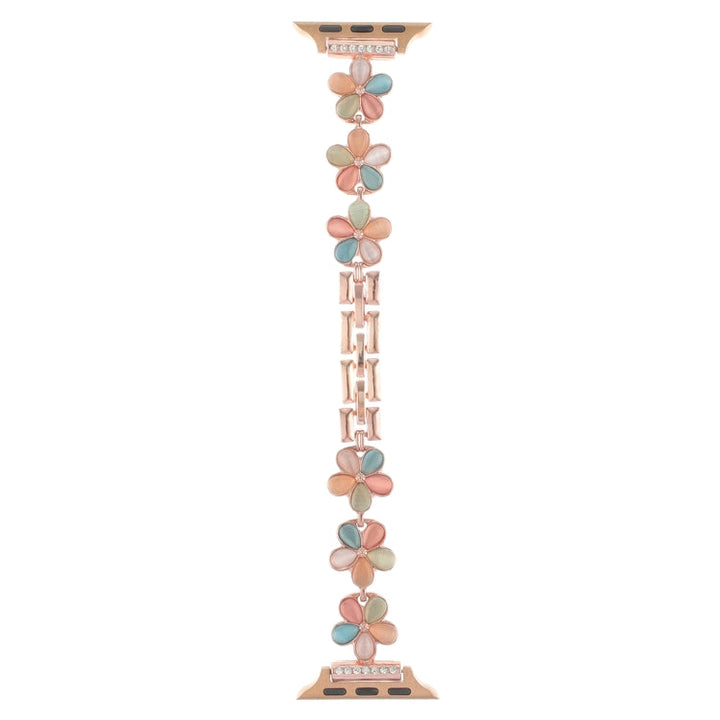 Lisslune | For Apple Watch SE 2022 44mm 5-petal Flower Zinc Alloy Chain Bracelet (Rose Gold Colorful)