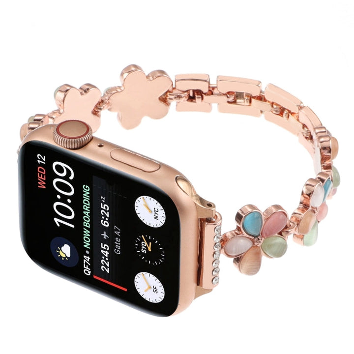 Lisslune | For Apple Watch SE 2022 44mm 5-petal Flower Zinc Alloy Chain Bracelet (Rose Gold Colorful)