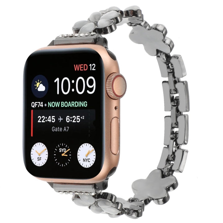 Lisslune | For Apple Watch SE 44mm 5-petal Flower Zinc Alloy Chain Watch Band (Black)