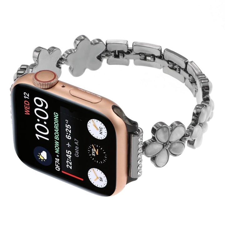 Lisslune | For Apple Watch SE 44mm 5-petal Flower Zinc Alloy Chain Watch Band (Black)