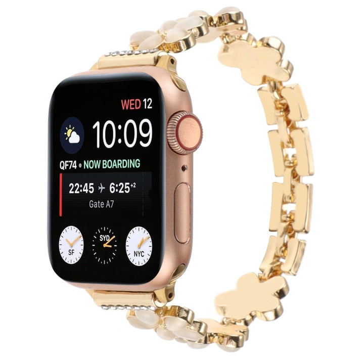 Lisslune | For Apple Watch SE 44mm 5-petal Flower Zinc Alloy Chain Watch Strap (Gold)