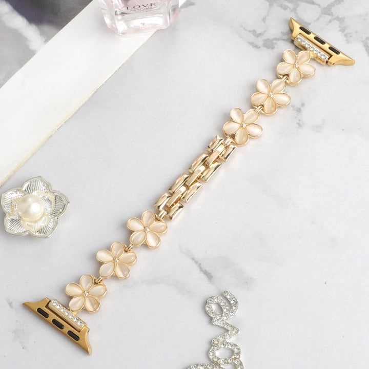 Lisslune | For Apple Watch SE 44mm 5-petal Flower Zinc Alloy Chain Watch Strap (Gold)