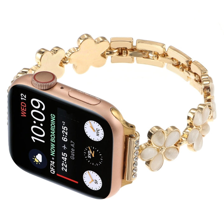 Lisslune | For Apple Watch SE 44mm 5-petal Flower Zinc Alloy Chain Watch Strap (Gold)