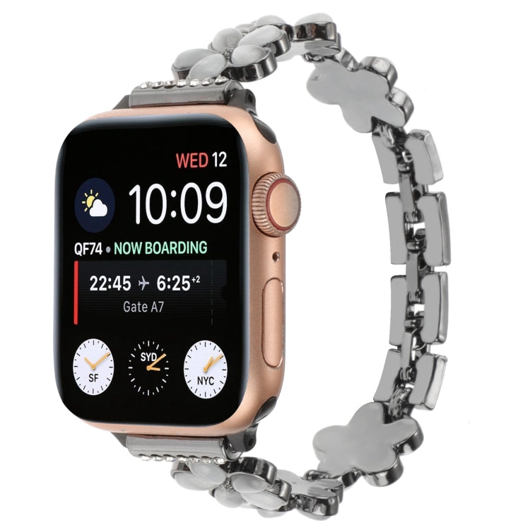 Lisslune | For Apple Watch Series 3 42mm 5-petal Flower Zinc Alloy Chain Bracelet (Black)