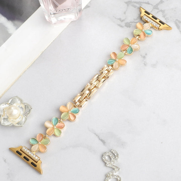 Lisslune | For Apple Watch Series 2 42mm 5-petal Flower Zinc Alloy Chain Watch Band (Gold Colored)