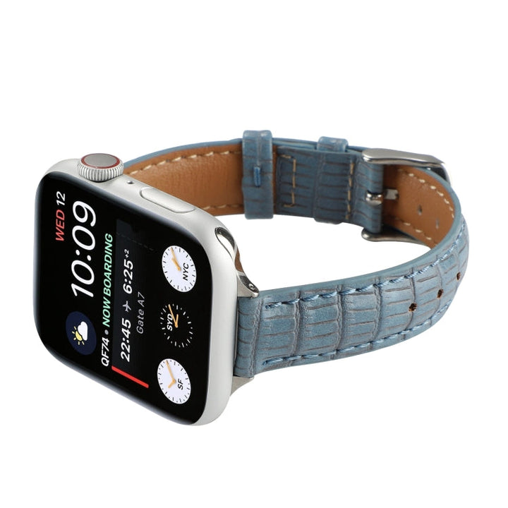 Lisslune | For Apple Watch SE 2023 44mm Slim Crocodile Leather Strap (Light Blue)