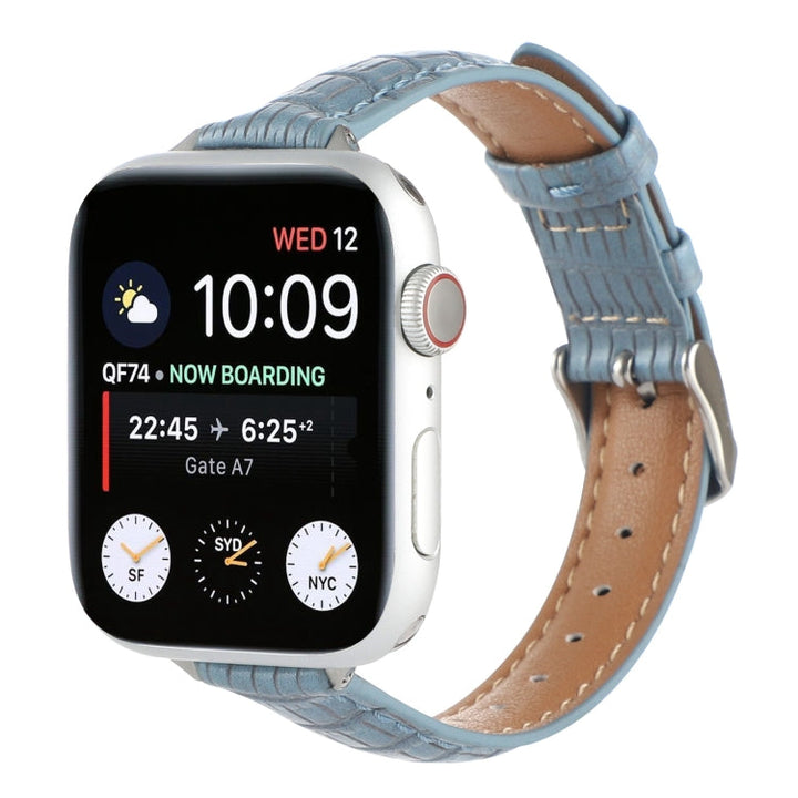 Lisslune | For Apple Watch SE 2023 40mm Slim Crocodile Leather Band (Light Blue)