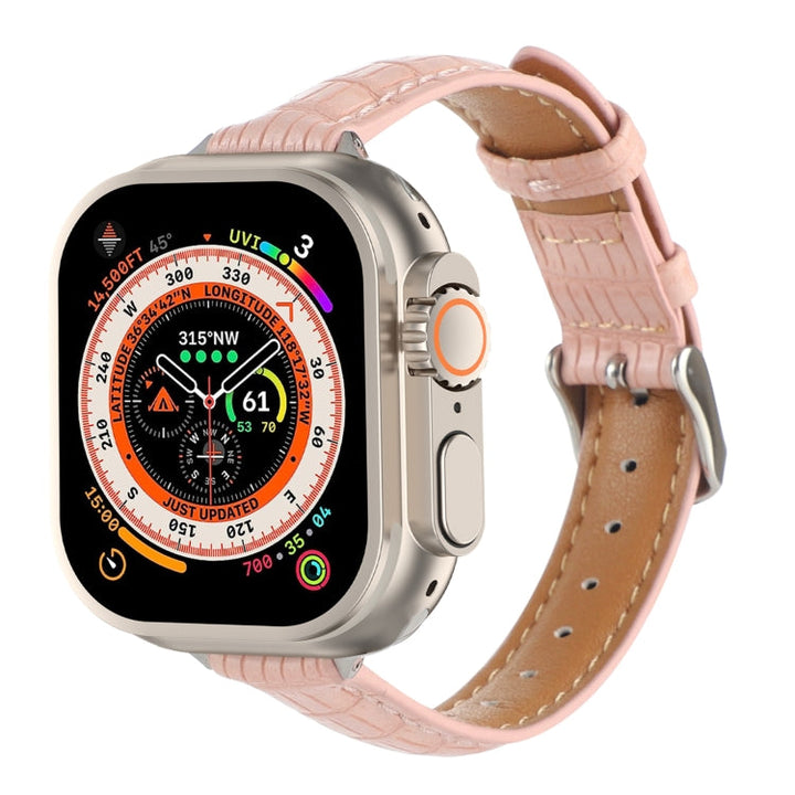 Lisslune | For Apple Watch Ultra 2 49mm Slim Crocodile Leather Watch Band (Pink)