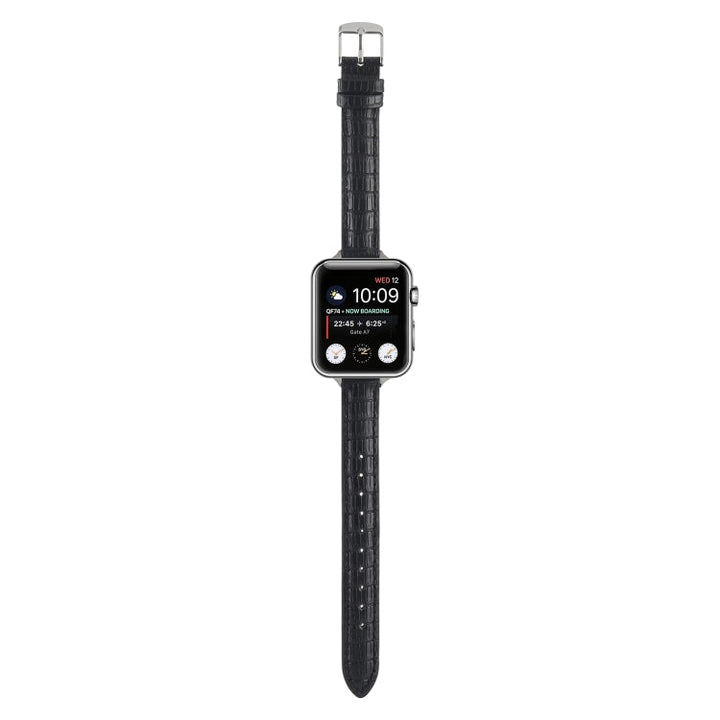 Lisslune | For Apple Watch Ultra 2 49mm Slim Crocodile Leather Strap (Black)