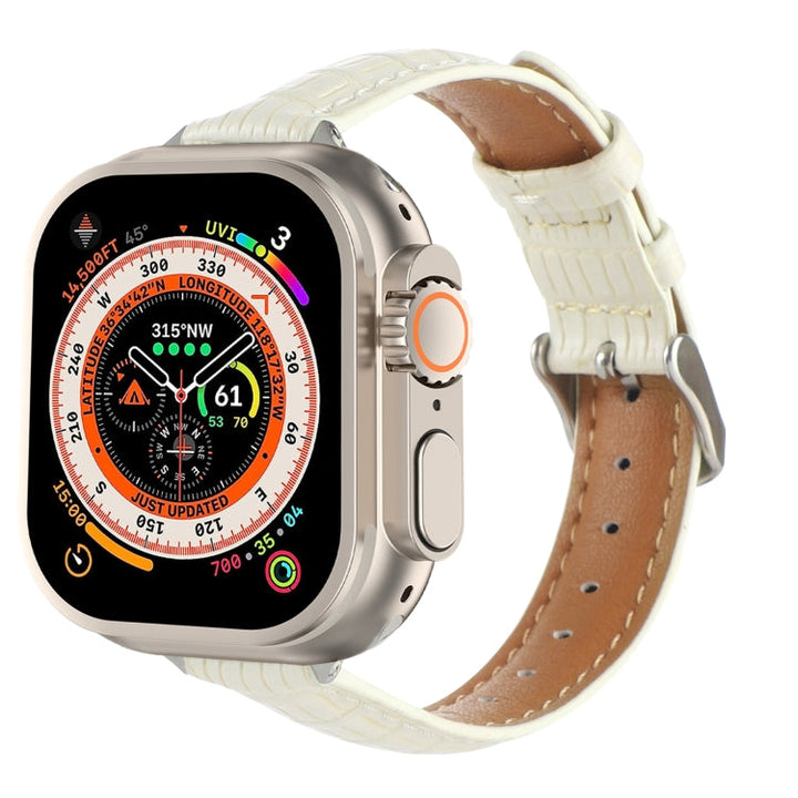 Lisslune | For Apple Watch Ultra 2 49mm Slim Crocodile Leather Strap (Beige)