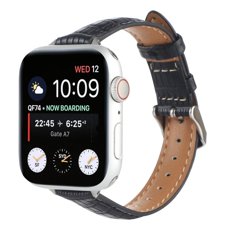 Lisslune | For Apple Watch Series 9 45mm Slim Crocodile Leather Watch Band (Black)