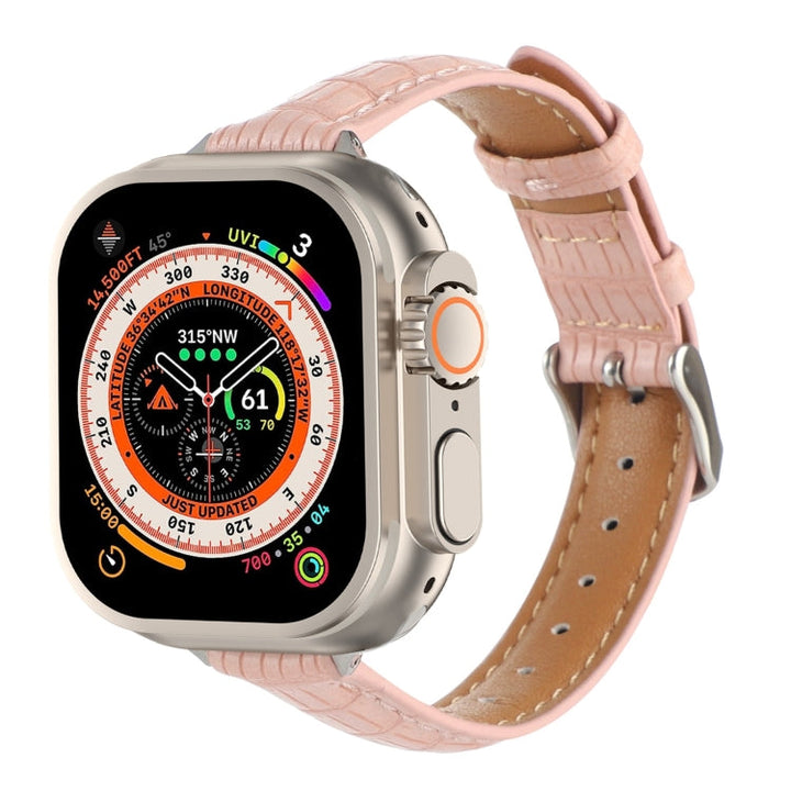 Lisslune | For Apple Watch Ultra 49mm Slim Crocodile Leather Watch Band (Pink)