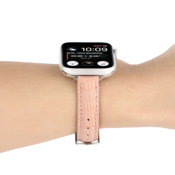 Lisslune | For Apple Watch Ultra 49mm Slim Crocodile Leather Watch Band (Pink)
