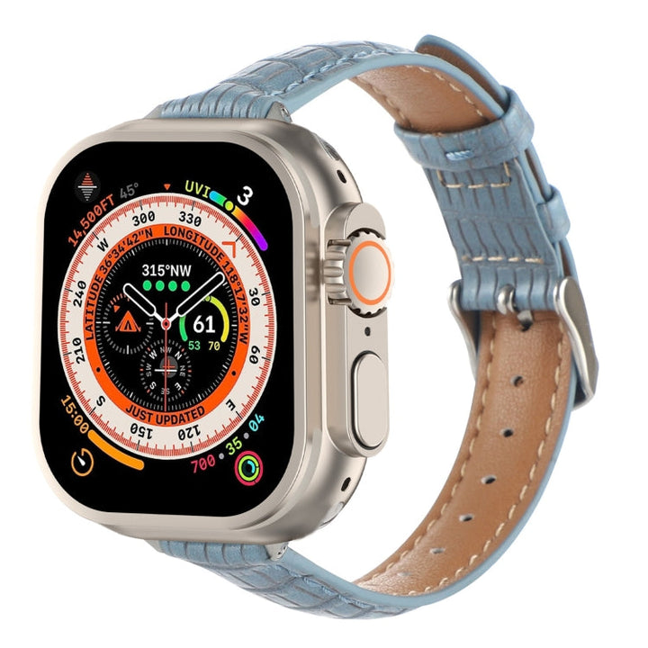Lisslune | For Apple Watch Ultra 49mm Slim Crocodile Leather Band (Light Blue)
