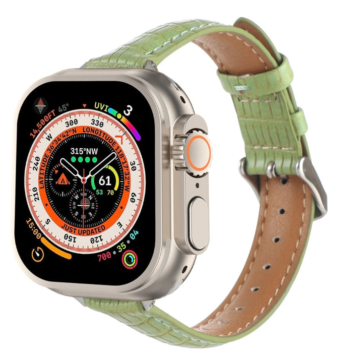 Lisslune | For Apple Watch Ultra 49mm Slim Crocodile Leather Watch Band (Light Green)
