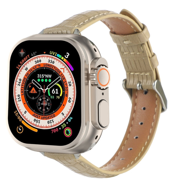 Lisslune | For Apple Watch Ultra 49mm Slim Crocodile Leather Strap (Khaki)