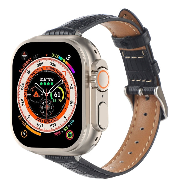 Lisslune | For Apple Watch Ultra 49mm Slim Crocodile Leather Watch Band (Black)