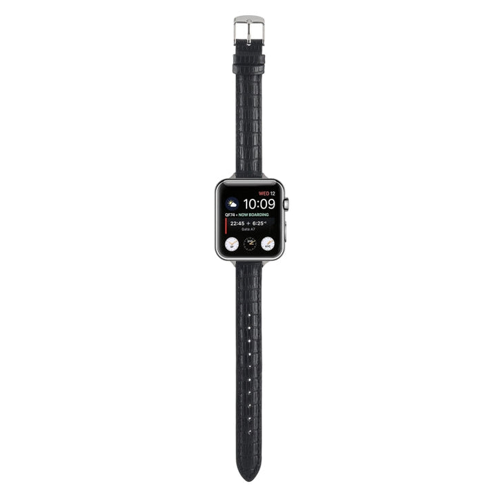 Lisslune | For Apple Watch Ultra 49mm Slim Crocodile Leather Watch Band (Black)