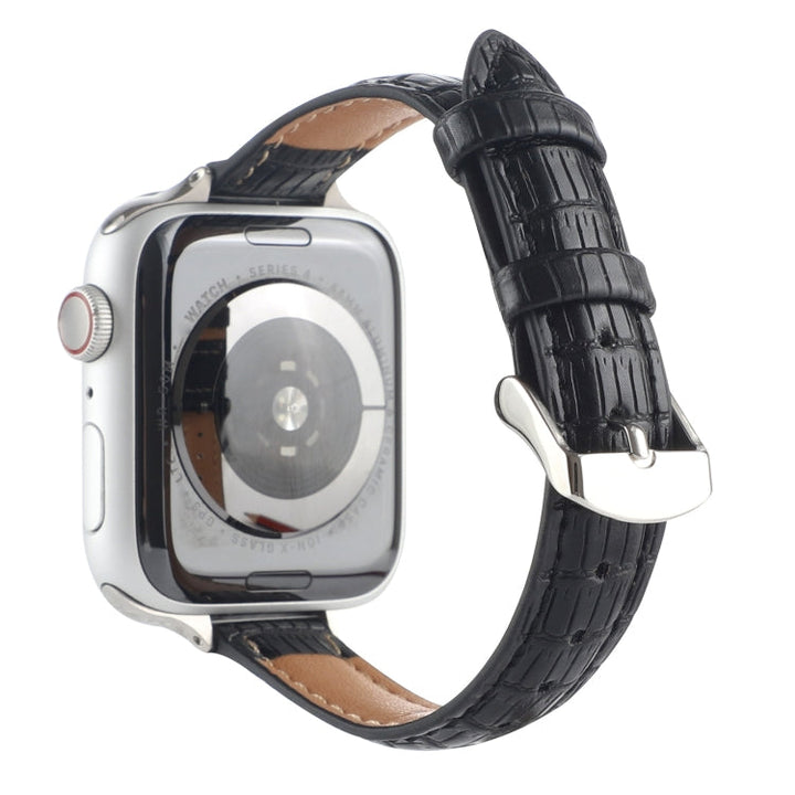 Lisslune | For Apple Watch Ultra 49mm Slim Crocodile Leather Watch Band (Black)