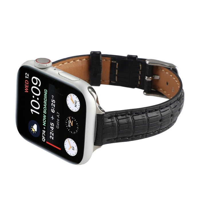Lisslune | For Apple Watch Ultra 49mm Slim Crocodile Leather Watch Band (Black)