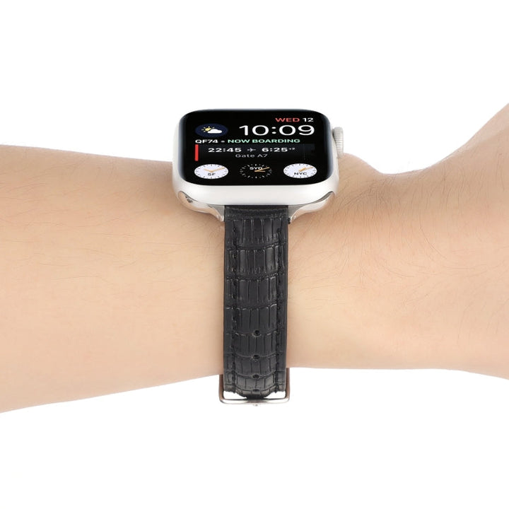 Lisslune | For Apple Watch Ultra 49mm Slim Crocodile Leather Watch Band (Black)